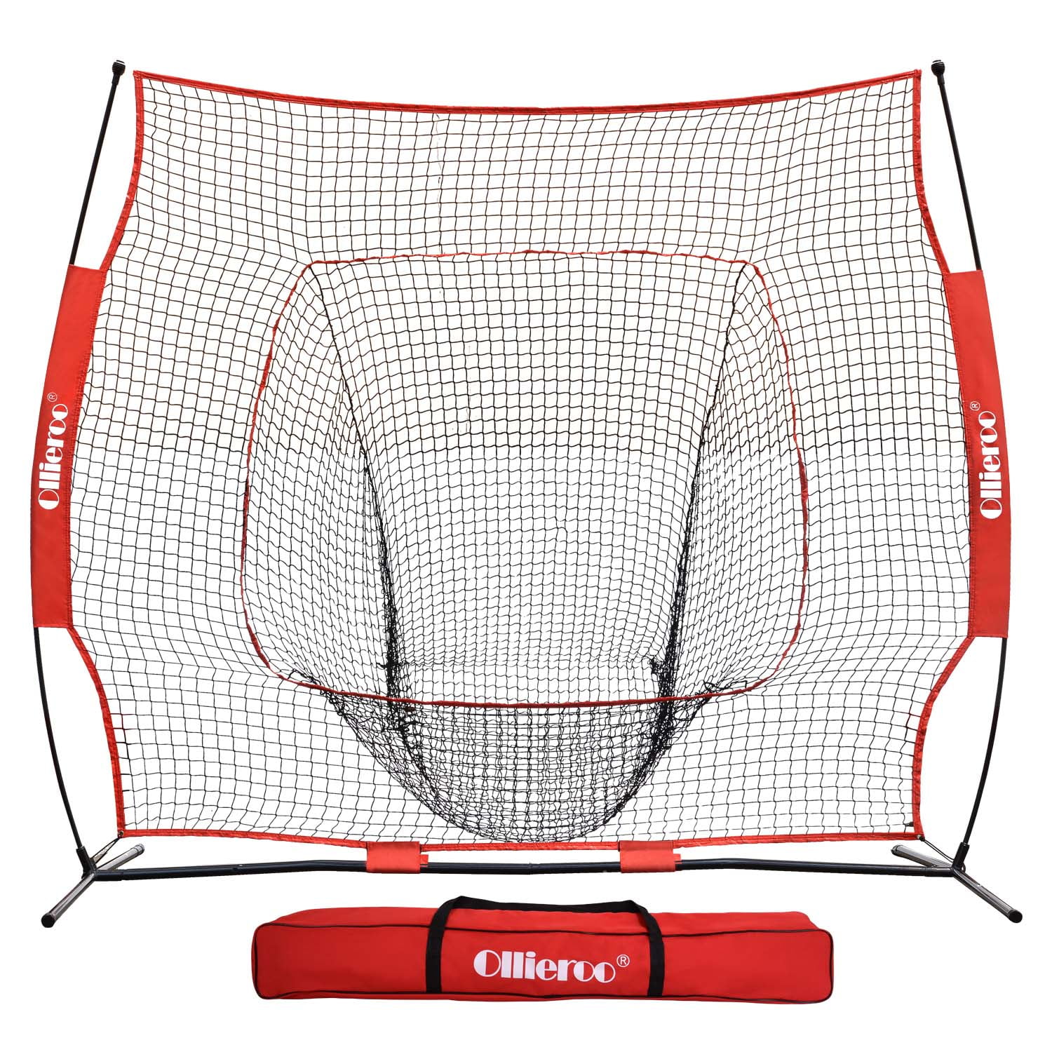 Ollieroo 7&amp;#39;x7 Baseball and Softball Practice Net for Hitting, Pitching, Backstop Screen Equipment Training Aids Red / Black, Includes Carry Bag