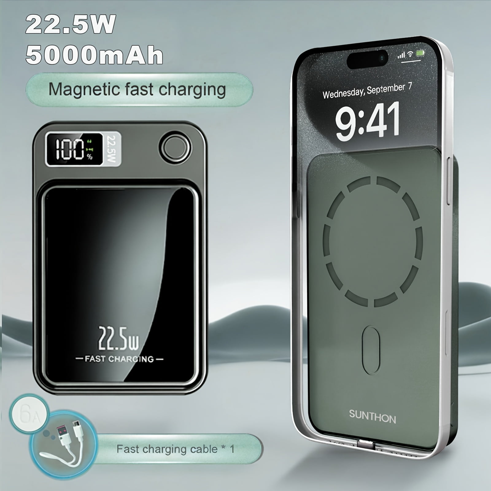 General Magnetic Wireless Charging Power Bank, 10000/5000mAh Portable Wireless Charger, 22.5W/PD20W Fast Charging Battery Pack, with LED Power Display, 2 Outputs And Dual Input External Battery Pack