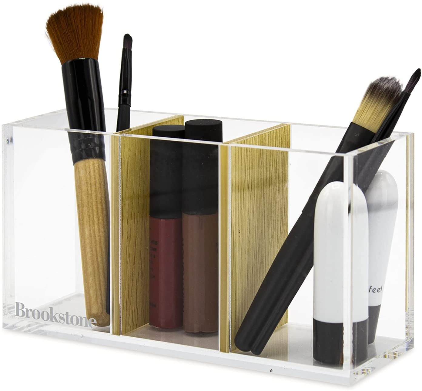 Blozend Koor bloed Brookstone Small Stylish Acrylic Makeup Brush Holder, Office Supplies  Organizer with Oak Dividers - Walmart.com