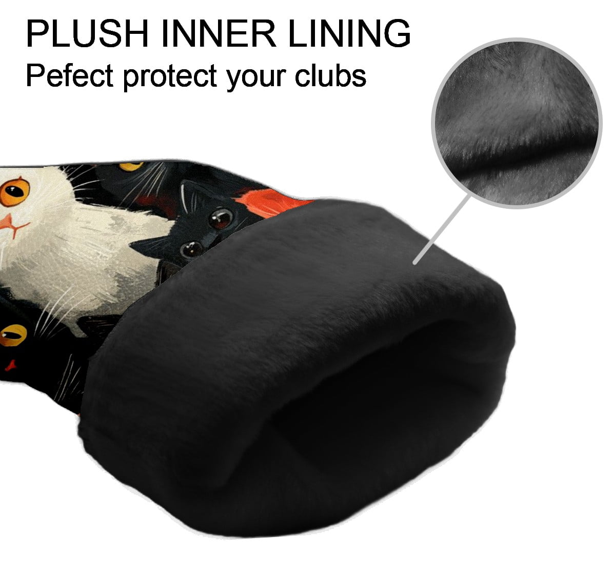 Golf Club Covers PU Leather Waterproof Head Covers for Fairway Woods Hybrids Black And White Cat Pattern Unisex Fits Most Brands