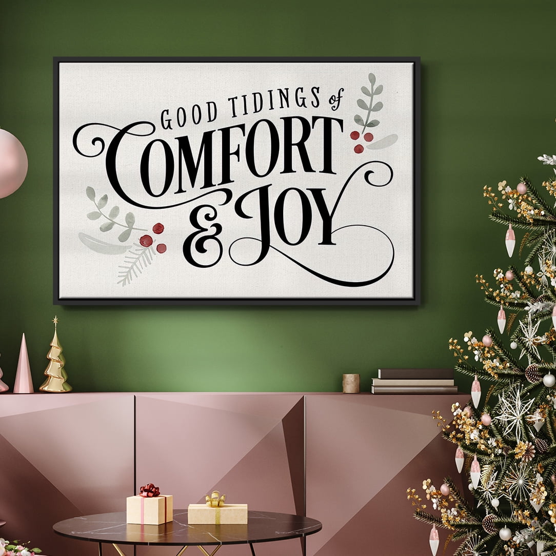 Merry Sentiment I - Framed Gallery Wrapped Holiday Canvas - 27 x 41 - Black Frame