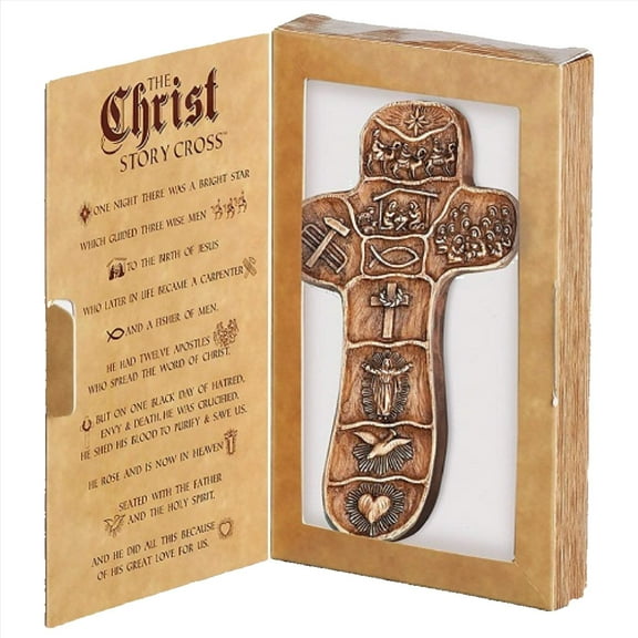 5" Christ Story Palm Cross W/Story Box Display by Roman