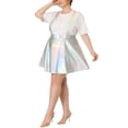 thumbnail image 4 of Agnes Orinda Women's Plus Size Suspender Skirt High Waisted Holographic Glittery Skater Skirt 1X Silver, 4 of 7