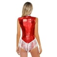 thumbnail image 3 of Kaerm Womens Sequins Fringed Latin Dance Leotard Metallic Tassel Bodysuit Tango Performance Red L, 3 of 7