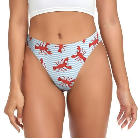 Qokaie Cartoon Lobsters 1 Printed Women s Cotton Thong Underwear  Sexy Breathable Panties G-string-X-Small