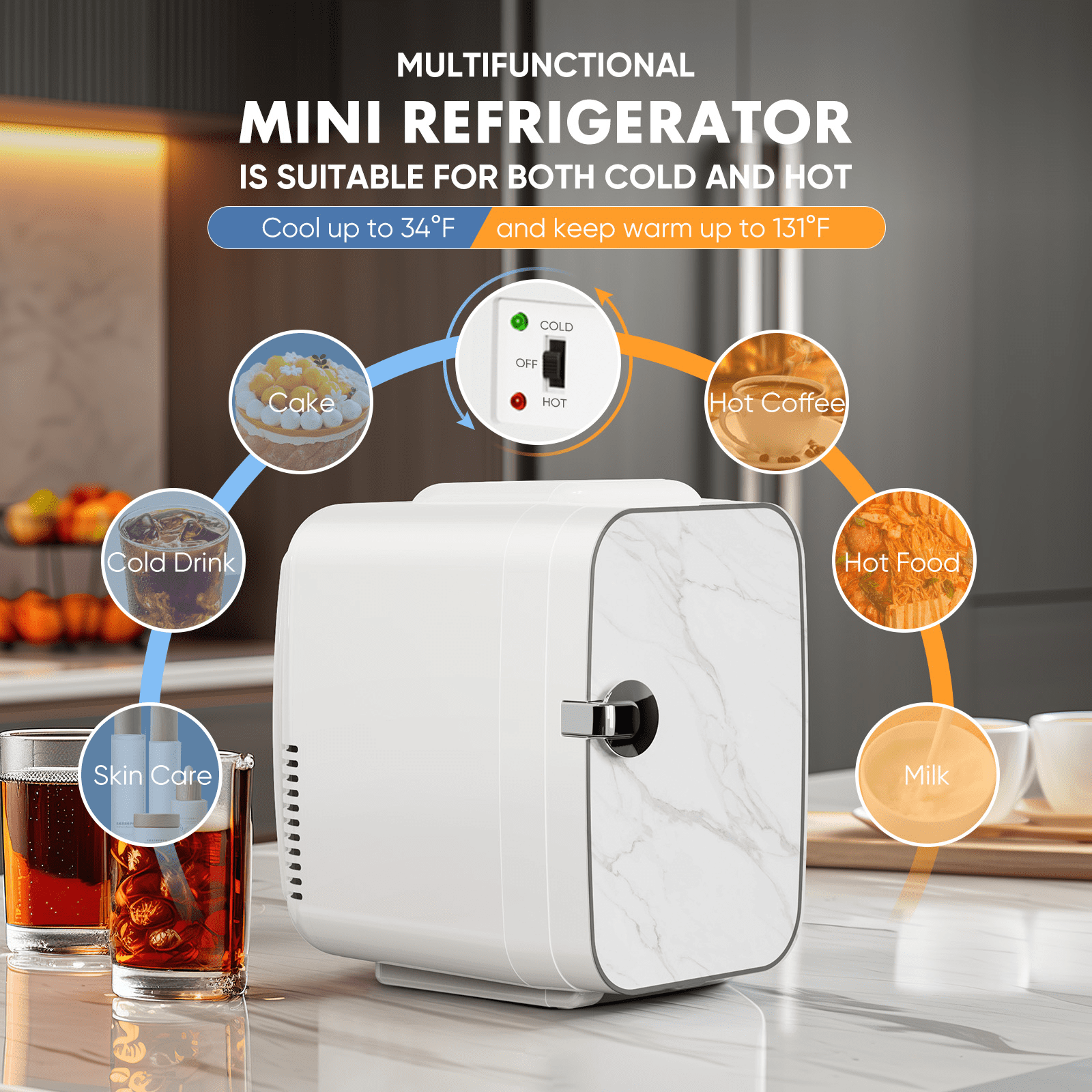 MAYEERTY Mini refrigerator 4L/6 Cans, Portable Compact Refrigerator Skincare, Food and Beverage