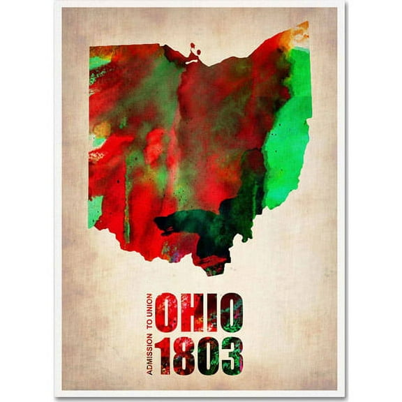 Trademark Fine Art "Ohio Watercolor Map" Canvas Art by Naxart
