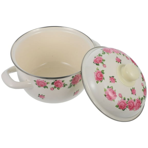 PTOOTP Round Enamel Simmer Pot with Lid for Soup Making, Non-Stick Cooking Pot, 1 Piece