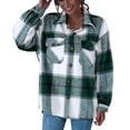 thumbnail image 3 of Women Oversized Plaid Button Down Shirt Shacket Jacket Long Sleeve Casual Fall Outwear with Pockets, 3 of 7