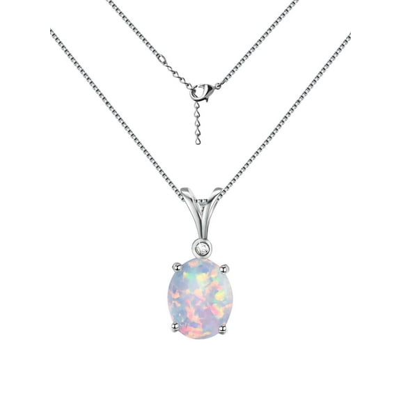 Spencer Silver Plated Opal Necklace Adjustable Length Fire Opal Pendant Necklace Jewelry Gifts for Women, Anniversary Valentine's Day Birthday Christmas Gift