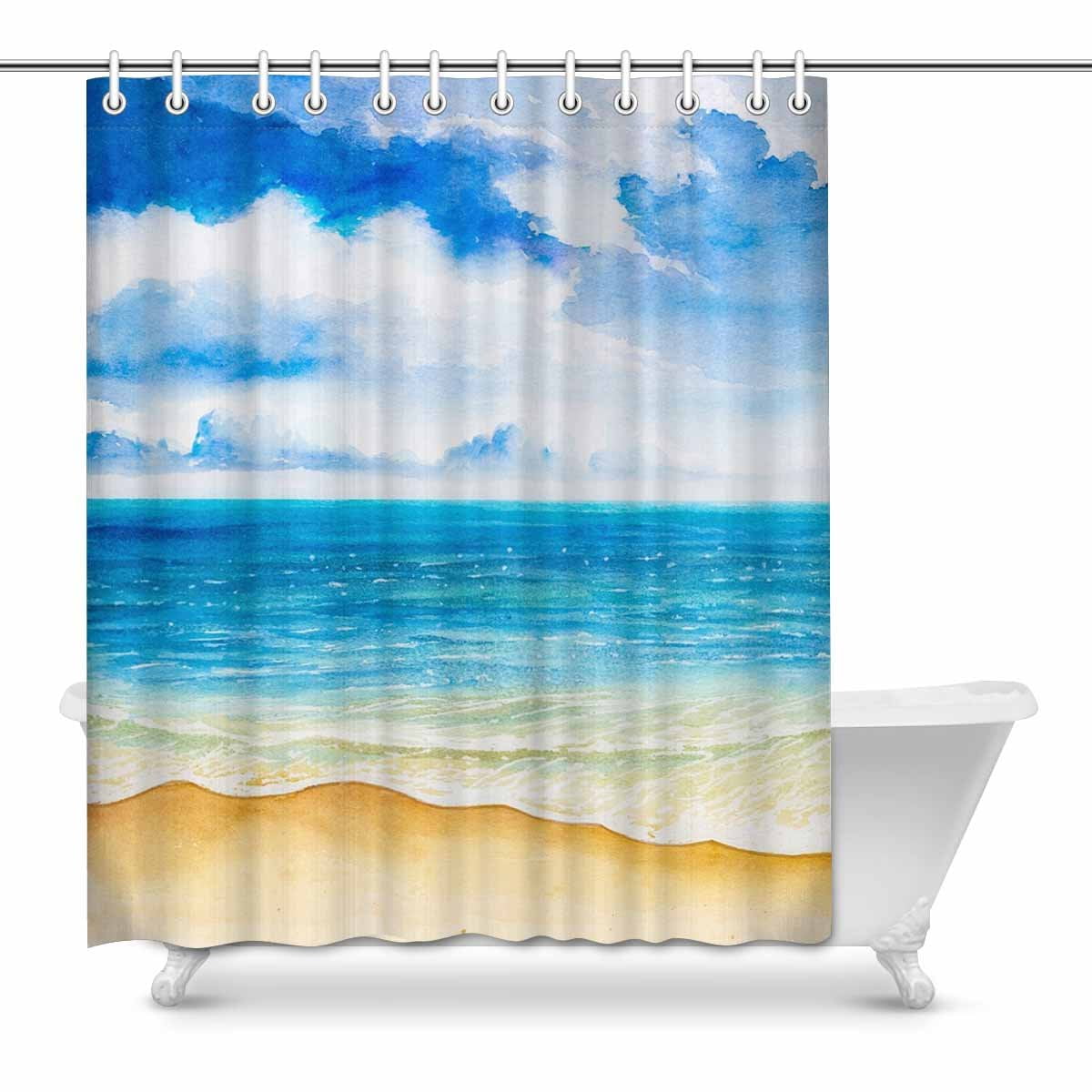MKHERT Watercolor Seascapes Blue Tropical Beach House 