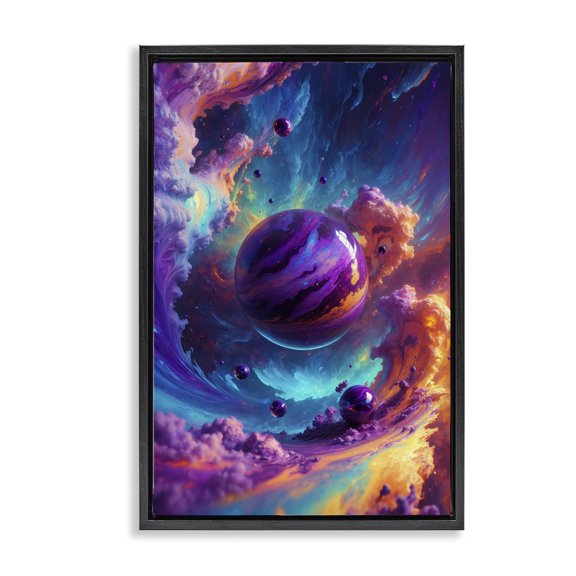 Stupell Industries Contemporary Surreal Planets with Chromatic Clouds Black Floating Frame Canvas Art, 17 x 25, by Wumples