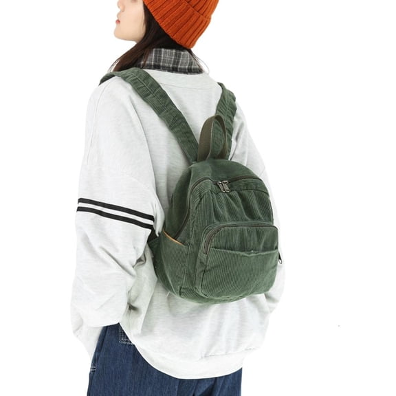 Giaone Small Corduroy Backpack Vintage School Bag Daypack for Fashion Enthusiasts