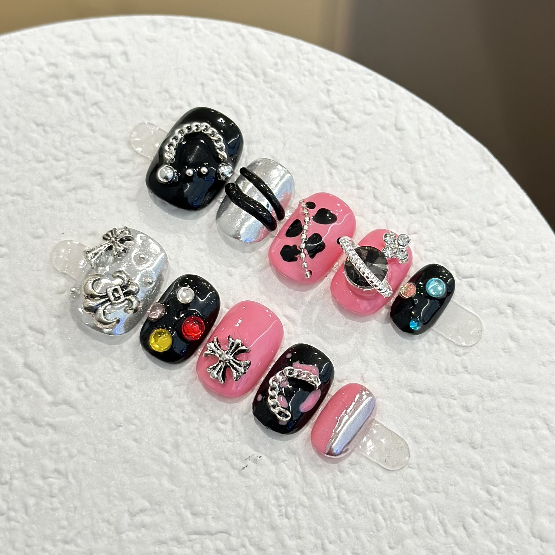 Wearing Nail Clover Heart Silver Detachable Nail Art Patch Magic Mirror Powder Short Color Diamond Phototherapy Nail Finished Product Sweet and Cool Wind
