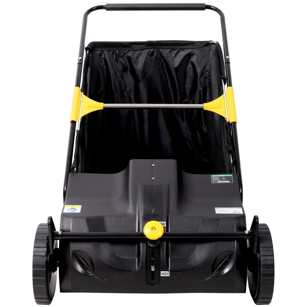 Black 21‑Inch Hand Push Lawn Sweeper with Adjustable Brush Height 3.5 Cu. Ft Hopper Bag Leaf & Grass Collector for Yard Garden
