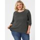 thumbnail image 2 of Women's Plus Size Tops Round Neck 3/4 Raglan Sleeve Casual Tops Dark Gray 3X, 2 of 6