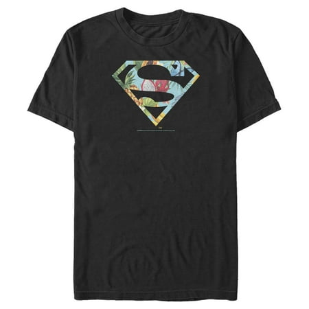 Men's Superman Tropical Shield Logo Graphic Tee Black Small