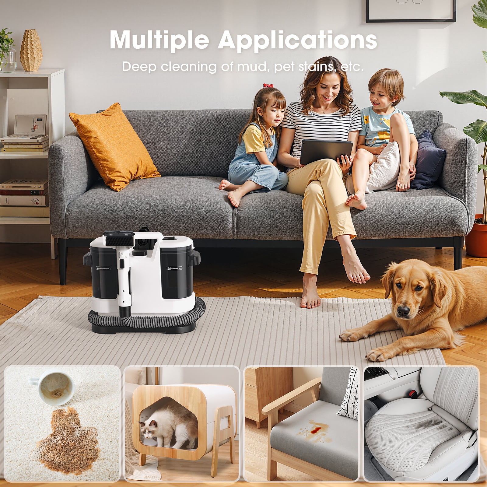 Lubluelu 13500PA Powerful Suction Spot Cleaner Machine, Handheld Upright Vacuum with Multi-Function Tools, Dual Water Tank Design, Space-saving Design, 3-Action Cleaning, for Rugs, Pets, Car Seats, S