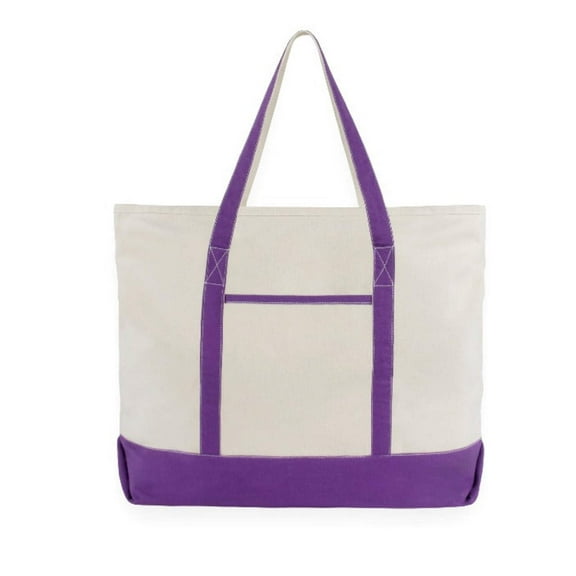 Extra Large Zippered Tote Bag - Heavy Duty Purple Canvas Tote Bag for Picnic, Beach or Shopping - Premium, Washable, Foldable and Multipurpose Cotton Canvas Tote Bag (Purple)