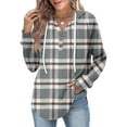 thumbnail image 2 of Resicozy Plaid Hoodies for Women V Neck Oversized Hooded Pullover Sweatshirts Casual Fashion Button Down Long Sleeve Shirts Gray 2XL, 2 of 5