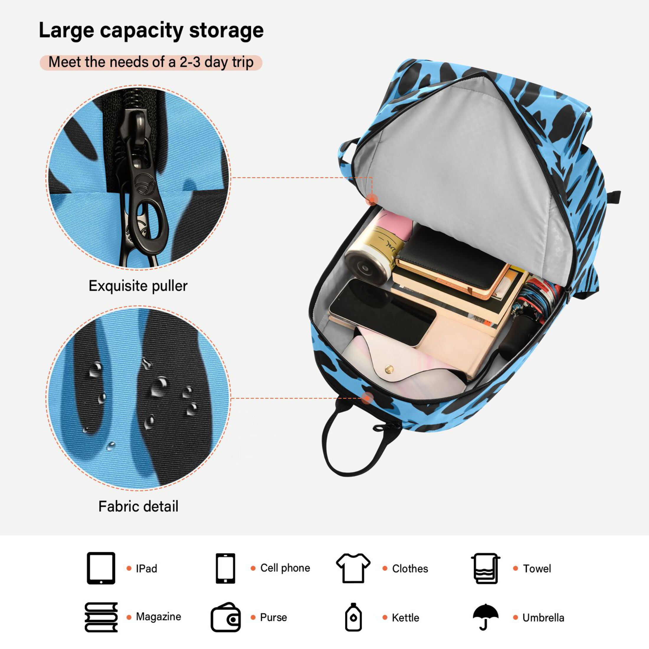 2 Racquet Holder Tennis Backpack Tennis Racket Covers Gym Bags Blue Leopard Pattern