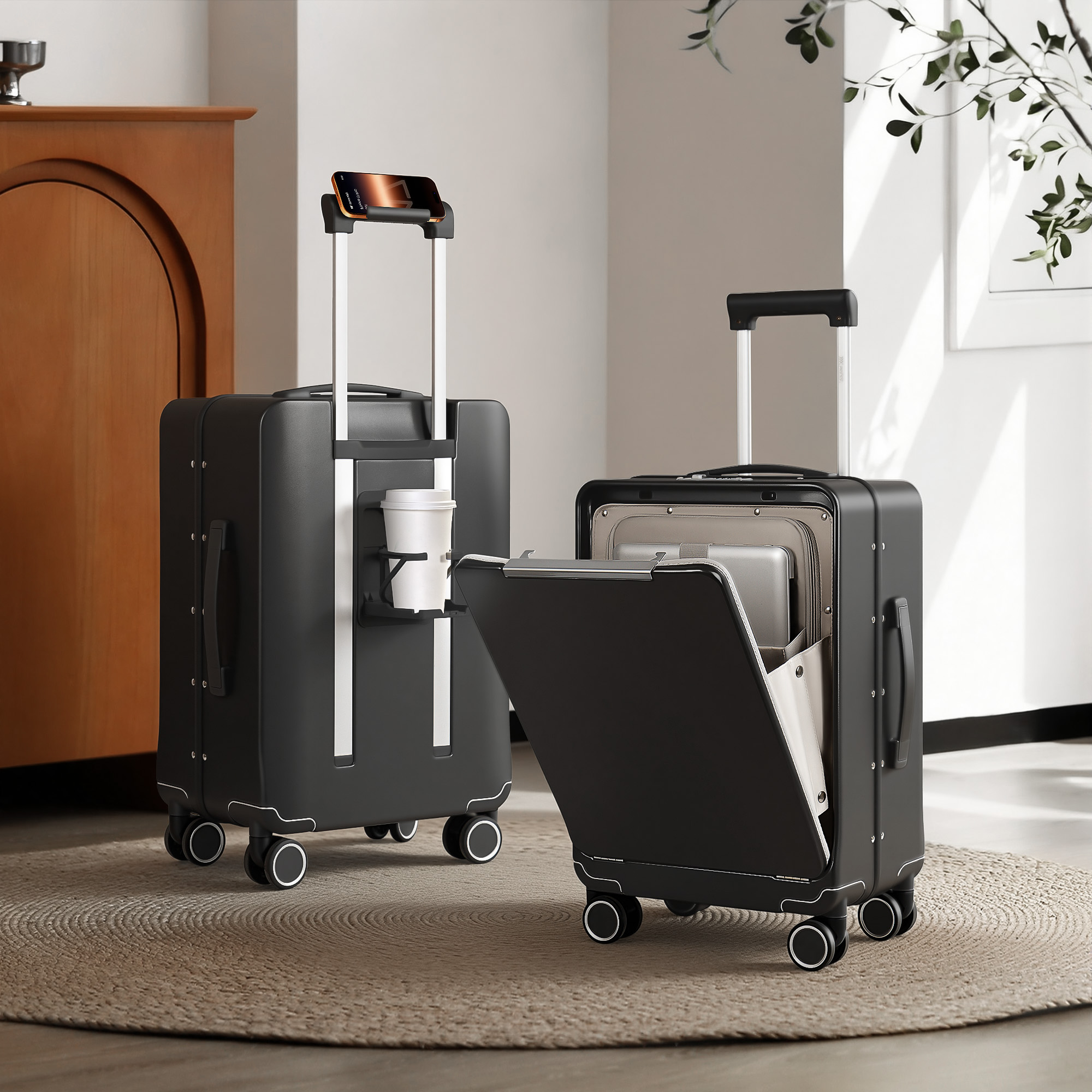 New York Xpress 20" Zipperless Carry-on Luggage, Hardside Aluminum Frame Suitcase with Spinner Wheels, TSA Approved, Black - LA266