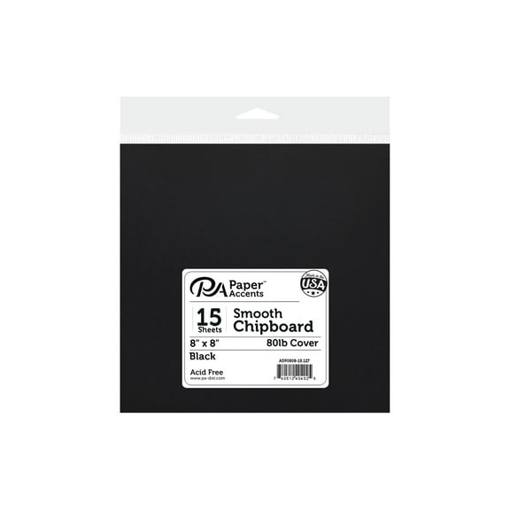 PA Paper Accents Smooth Cardstock 8" x 8" Black, 80lb colored cardstock paper for card making, scrapbooking, printing, quilling and crafts, 15 piece pack