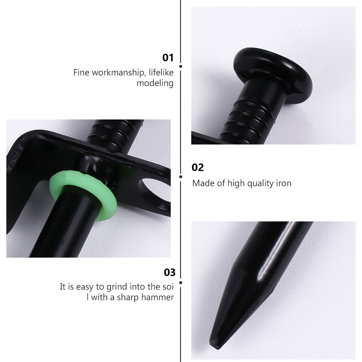 IBASETOY 16Pcs Premium Iron Tent Pegs Black Ground Nails for Secure Tent and Canopy Installation