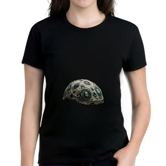 Intricate Green and Black Dome Pattern Cotton Short Sleeve T-Shirt for Women - Stylish Graphic Tee