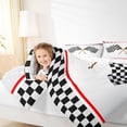 thumbnail image 4 of Homewish Race Flag Full Size Comforter Sets,Modern Geometric Grid Bedding Comforter Set,White Black Red Bedding Sets For Teens,Microfiber Bedroom Decor Reversible,3-Piece, 4 of 8