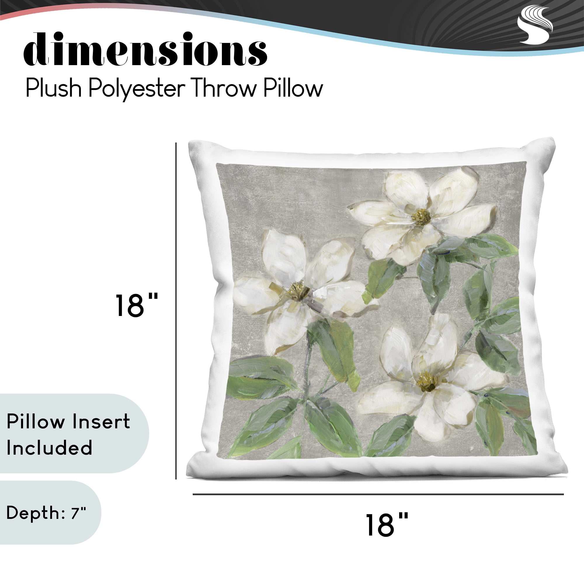 Stupell Industries Ivory Magnolia Trio Decorative Printed Throw Pillow, design by Sally Swatland, 18 x 7 x 18