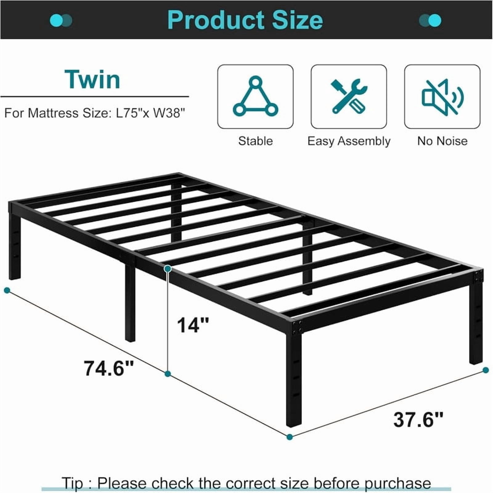 Kelno Twin Size Metal Bed Frame No Box Spring Needed with Storage Space Under Base, Black