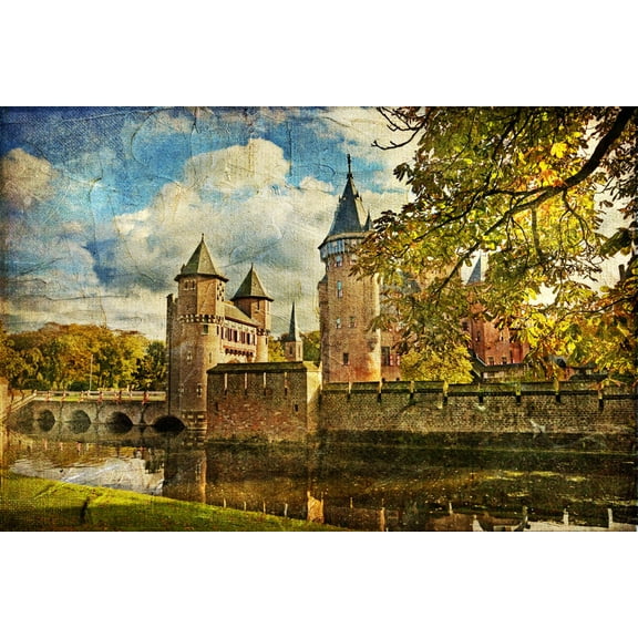 Art.com Autumn Castle - Artwork In Painting Style Art Print by Maugli-l, 24" x 16"