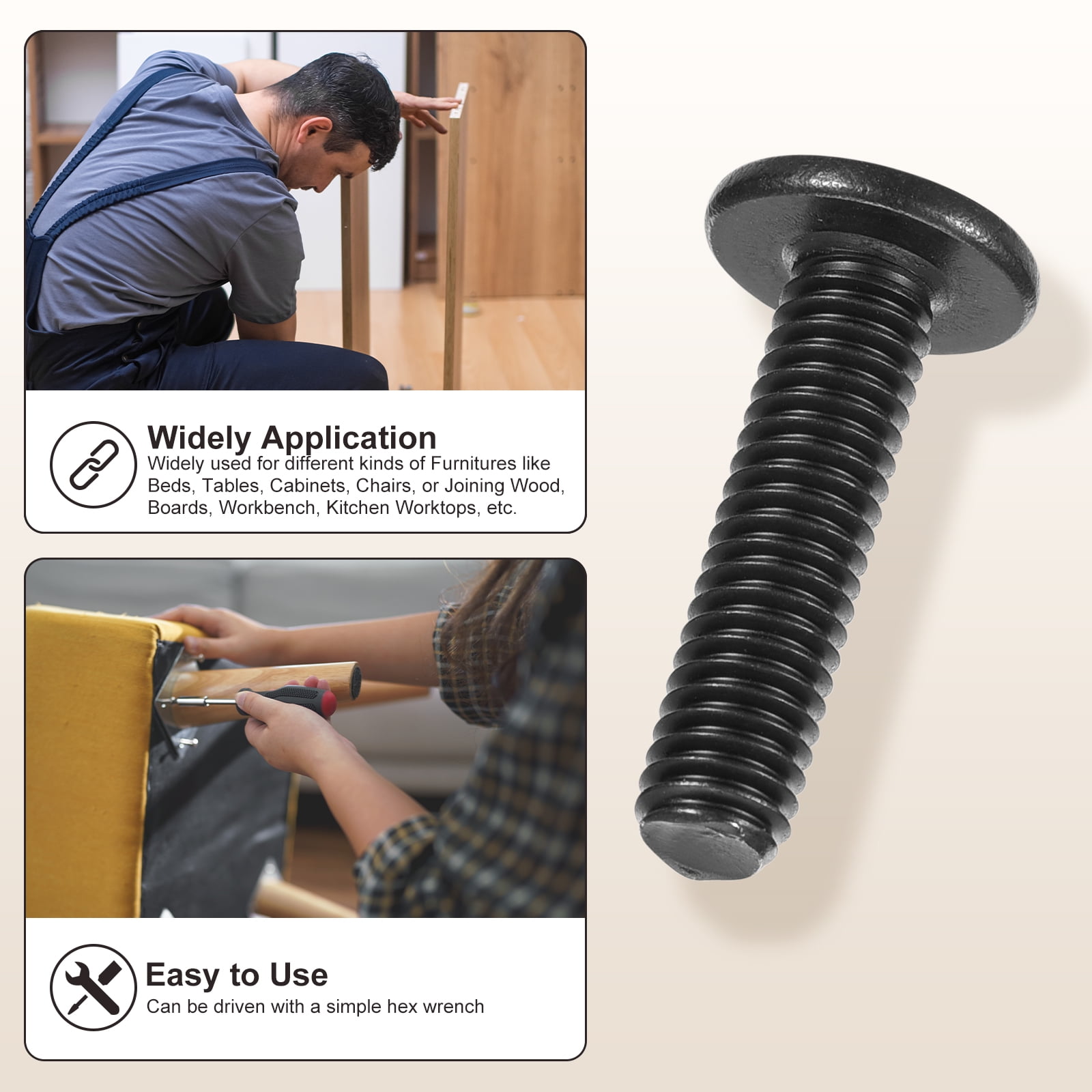 Flat Head Hex Socket Cap Screws Bolts(M6-1x30) 50Pcs, with Wrench Steel Hex Socket Furniture Bolts Countersunk Screws - for Furniture Woodworking Project, Black Tone