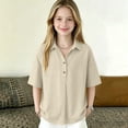 thumbnail image 3 of Grblisyd Boys Girls Polo Shirts Kids Solid Color Button Up Short Sleeve School Uniform V Neck Cotton Linen Shirt 10-12 Years, 3 of 6