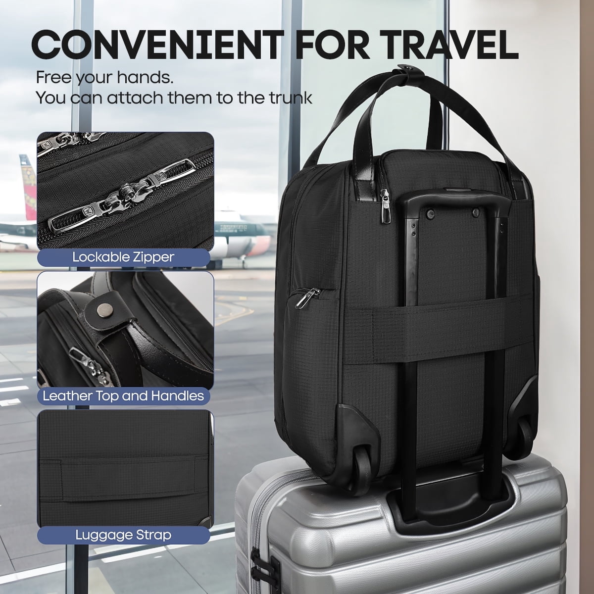 16" Underseat Carry on Luggage for Airplane, Softside Small Rolling Suitcase,Lightweight Personal Item Travel Bag, Black - XJ5011