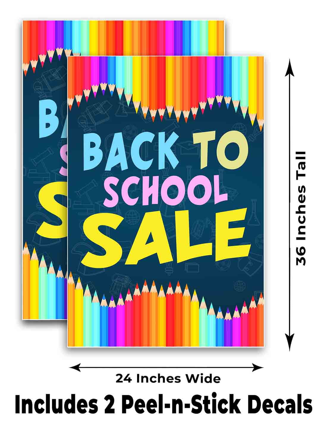Back to School Supplies (24" X 36") Vinyl Decal Only (Pack of 2) |Sign|Sticker|Poster