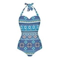 thumbnail image 5 of FKELYI American Tribal Blue Geometric Print Women's V Neck Swimwear One Piece Swimsuit with Soft Pad Tummy Control Bathing Suits Halter Monokini for Lady Summer Swimming, M, 5 of 6