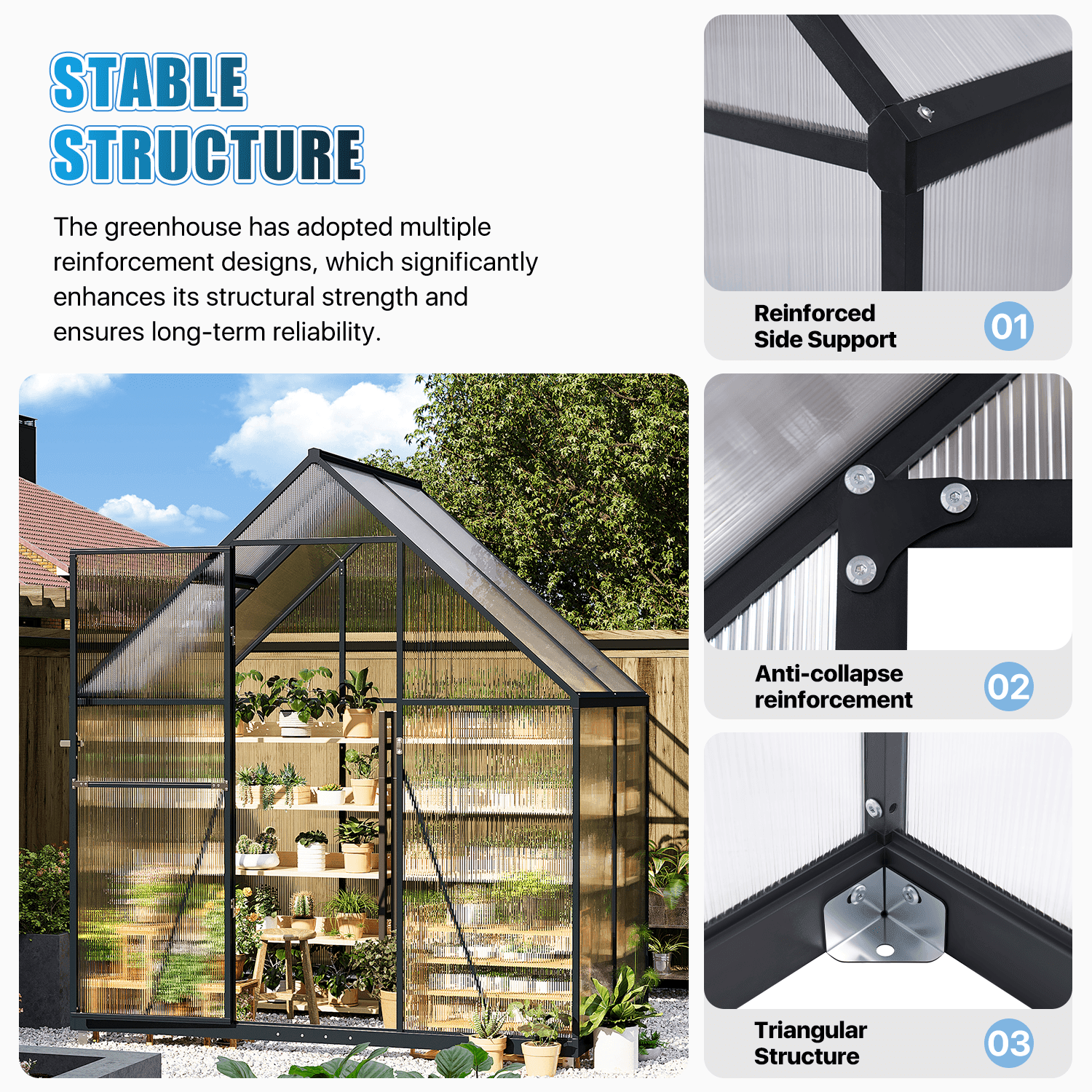 Clouddwell 4x6 ft Polycarbonate Panels Outdoor Greenhouse Sturdy Aluminum Frame, Large Walk-in Greenhouse UV Protection