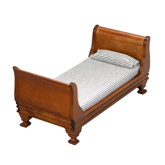 Retro Single Bed with Sheet,Dollhouse Scenery Furniture Life Scene,Home Living Room Bedroom 1:12 Scale Miniature Oranments