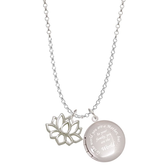 Delight Jewelry Silvertone Lotus Outline To the World You are a Mother Locket Necklace