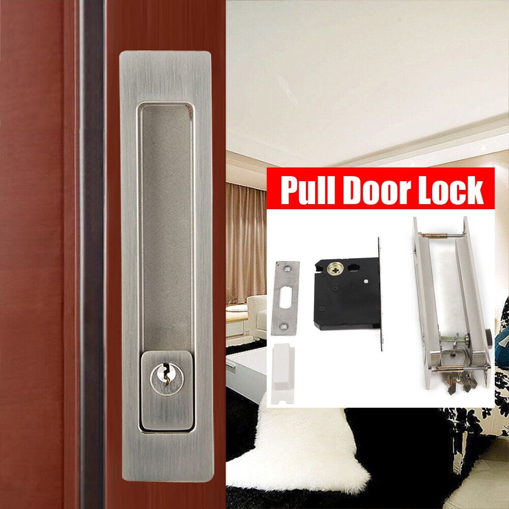 Pocket Door Latch Lock Set Sliding Kit Key Privacy Latche Brushed