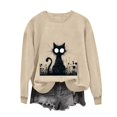 thumbnail image 3 of LangJing Black Cat Halloween Sweatshirts for Women Oversized Long Sleeve Tunic Pullover Fall Tops Spooky Season Sweatshirt Khaki,XXL, 3 of 4