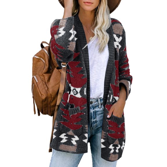 Bohemian Print Women Loose Casual Sweater Cardigan Coat