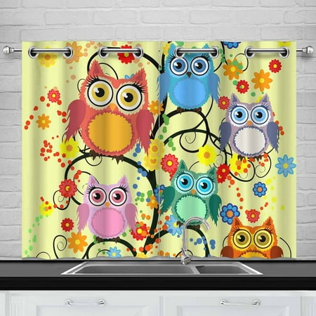 Mkhert Owls Window Curtain Kitchen Curtains Window Treatments