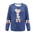 thumbnail image 4 of Valentine's Sweatshirt for Women Ribbed Long Sleeve Bow Heart Print Crewneck Pullover Top Blue L, 4 of 4
