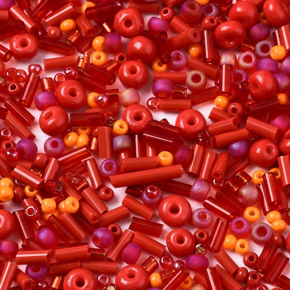 Glass Seed Beads Mixed Style Mixed Shapes Red 1~7x2~4mm Hole: 0.7~1mm about 450g/pound