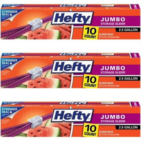 Hefty Slider Bag, Jumbo, 2.5 Gallon,10 Count (Pack - 3)