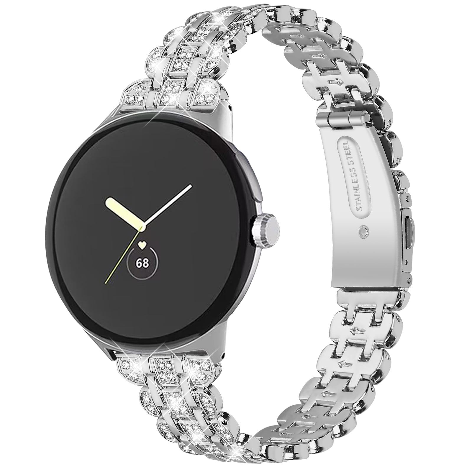 Compatible with Google Pixel Watch Bands for Women Men, Glitter Diamond Metal Replacement Band