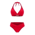 thumbnail image 5 of FENGGHAO Women's Halter Bikini Set with Padded Top and V-Cut Bottom, Retro Two Piece Swimsuit for Beach Vacations, Soft Quick-Dry Fabric, Red S, 5 of 5